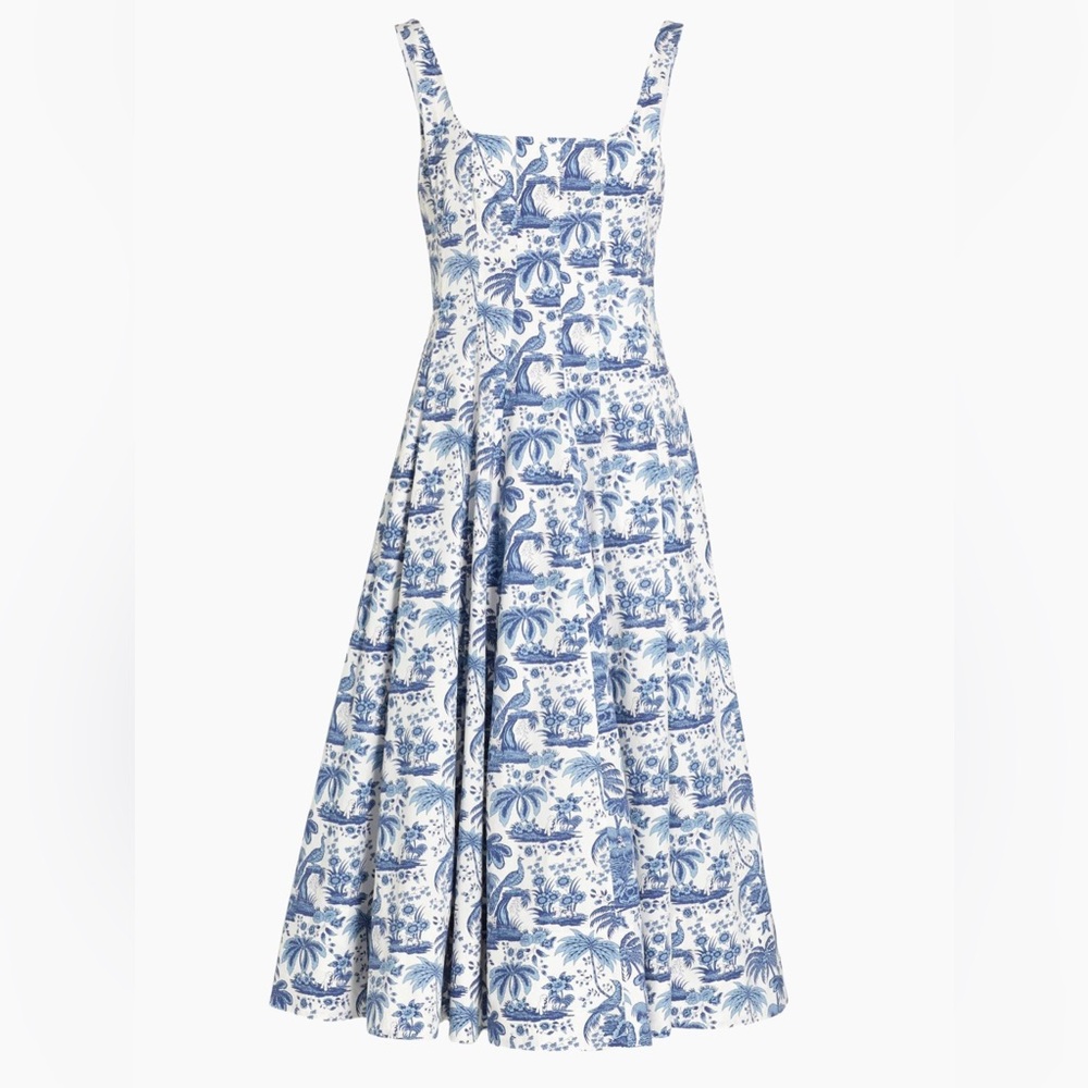 STAUD Blue and White Midi Dress